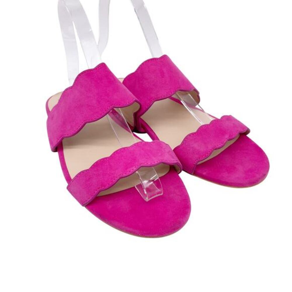 Stuart Weitzman‎ Women's Hot Pink Suede Santorini Scallop Slide Sandals Size 7B
